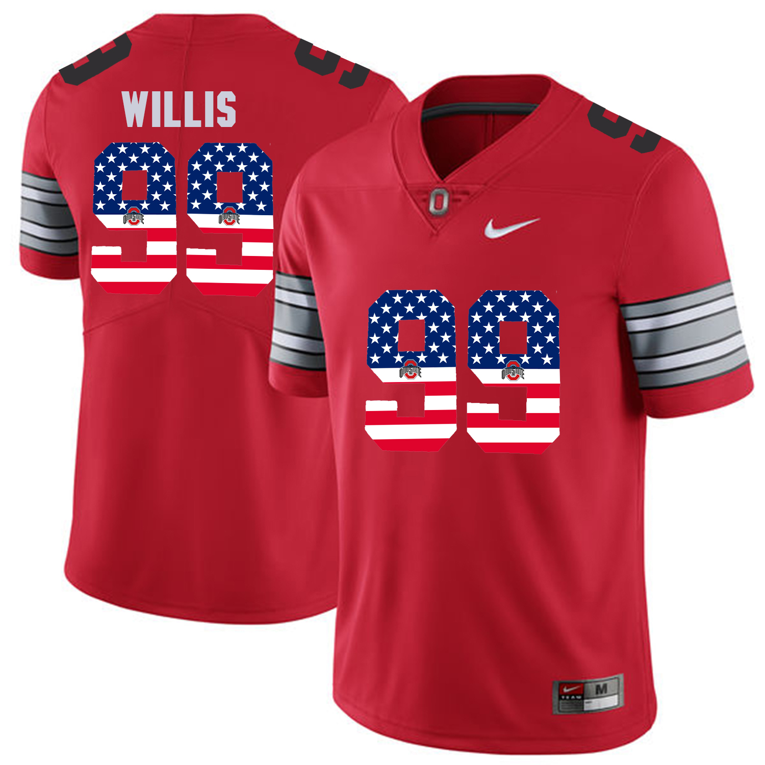 Men Ohio State #99 Willis Red Flag Customized NCAA Jerseys